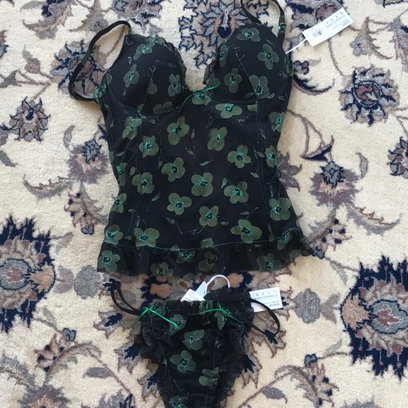 Intimissimi Victoria Secret Matching Camisole size (M) Panty (S) Black green - Picture 6 of 9